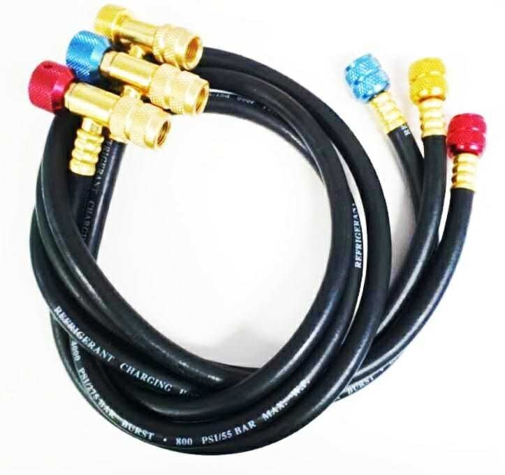 23635-SS Black Diamond 120cm - 5/16 (R410) ve 1/4 (R22) 3\'lü Şarj Hortum Seti - Akış vanalı - Safe seal