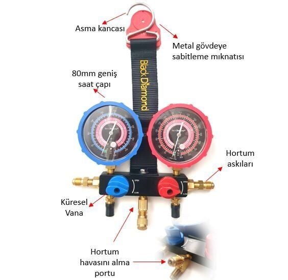 Black Diamond - 29485-SS - Analog Manifold (R32/410) + 150cm vanalı ...