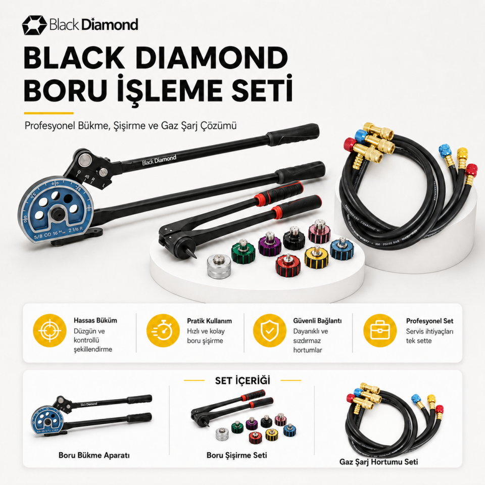 Black Diamond Boru Bükme - Boru Şişirme - Gaz Şarj Hortumları Set